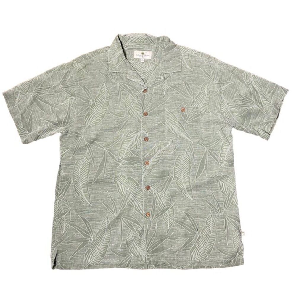 Island Shores Silk Men's Tropical Leaves Hawaiian Shirt Washable Green Size XL